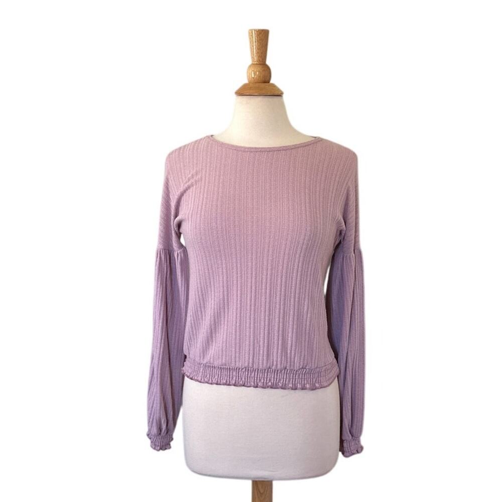 Everly Lavender Ribbed Slight Bubble Sleeve ElasticWaist Soft Office Comfy 1BB20